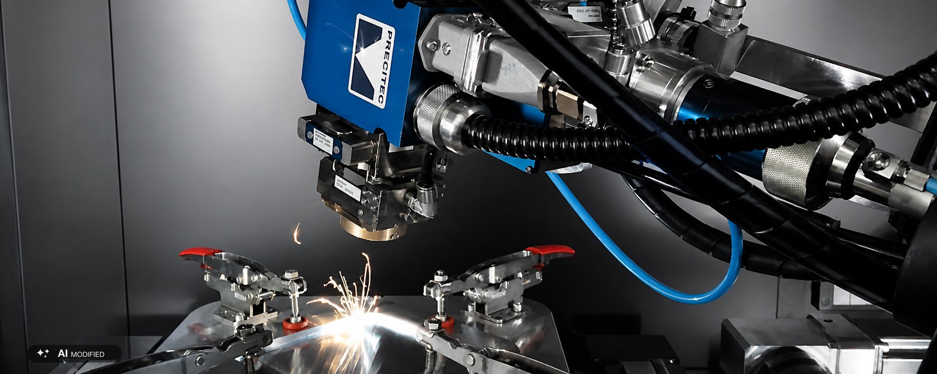 Industrial laser welding with processing head Laser processing head performing automated industrial laser welding